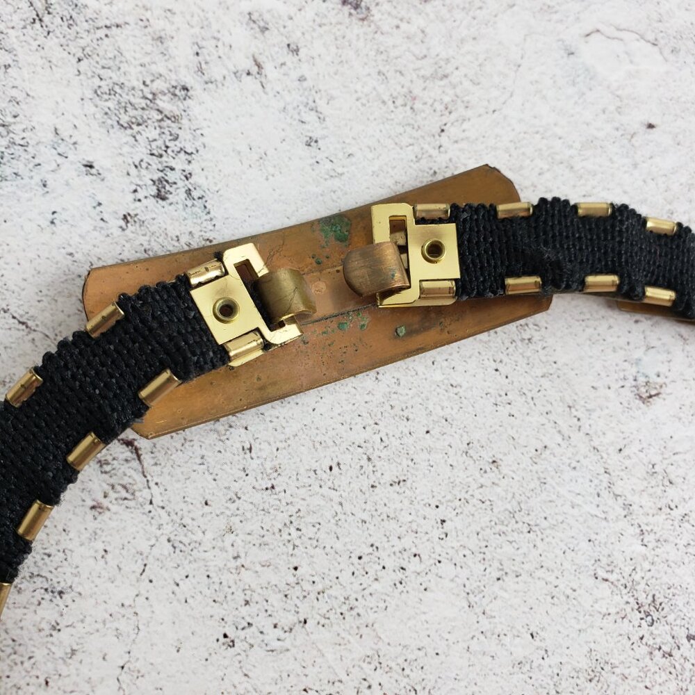 Vintage Art Deco Gold Metallic Belt Skinny Fish Scale Elastic 80's Glam Disco - Picture 5 of 8